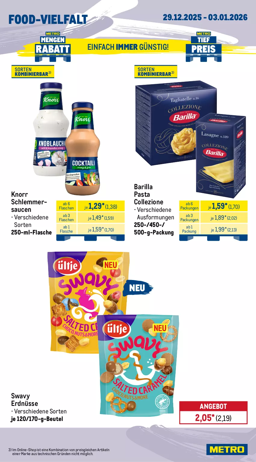 Aktueller Prospekt Metro - Wochen-Angebote - von 29.12.2025 bis 03.01.2026 - strona 11 - produkty: angebot, barilla, beutel, eis, erdnüsse, flasche, knorr, pasta, reis, sauce, saucen, schlemmersauce, schlemmersaucen, Ti