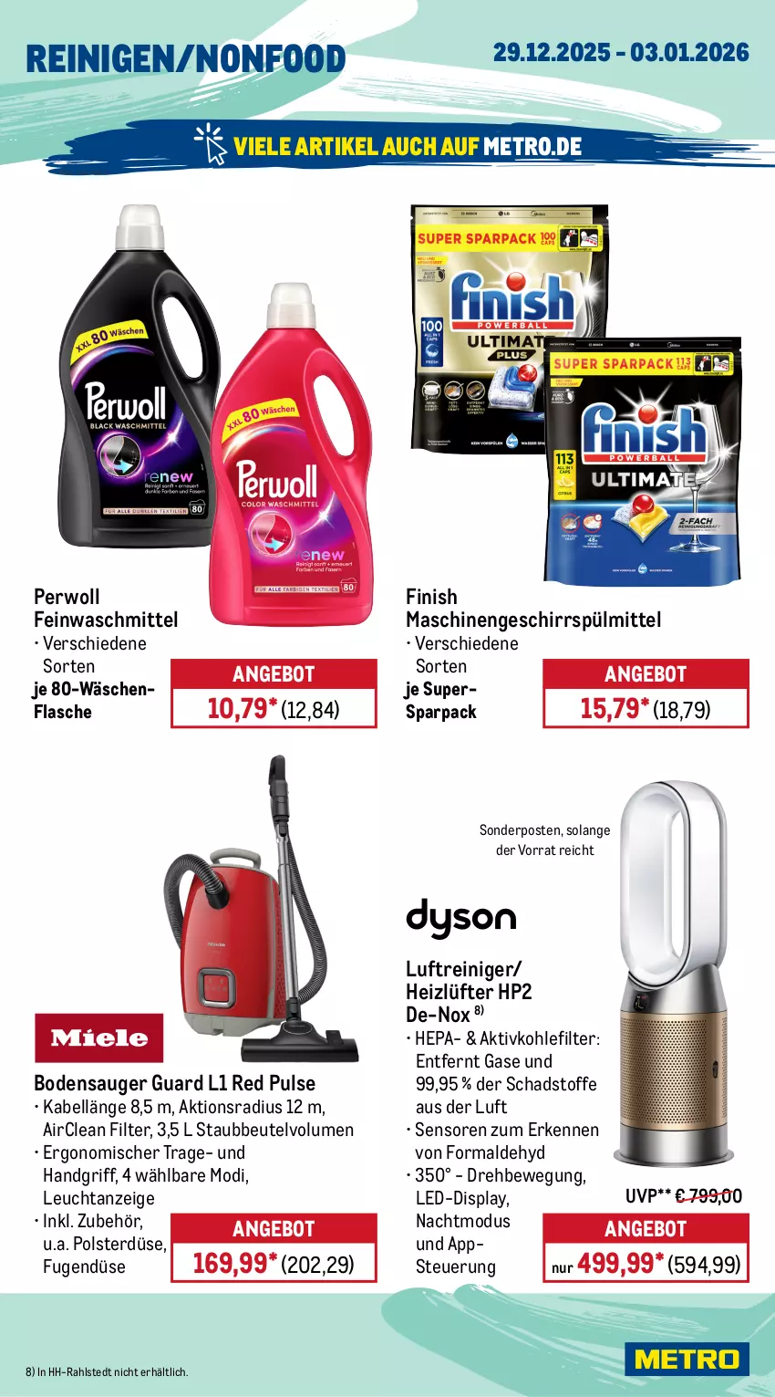 Aktueller Prospekt Metro - Wochen-Angebote - von 29.12.2025 bis 03.01.2026 - strona 16 - produkty: angebot, beutel, bodensauger, feinwaschmittel, Finish, flasche, geschirr, geschirrspülmittel, HP, Luftreiniger, Metro, perwoll, reiniger, sonderposten, spülmittel, staubbeutel, Ti, waschmittel