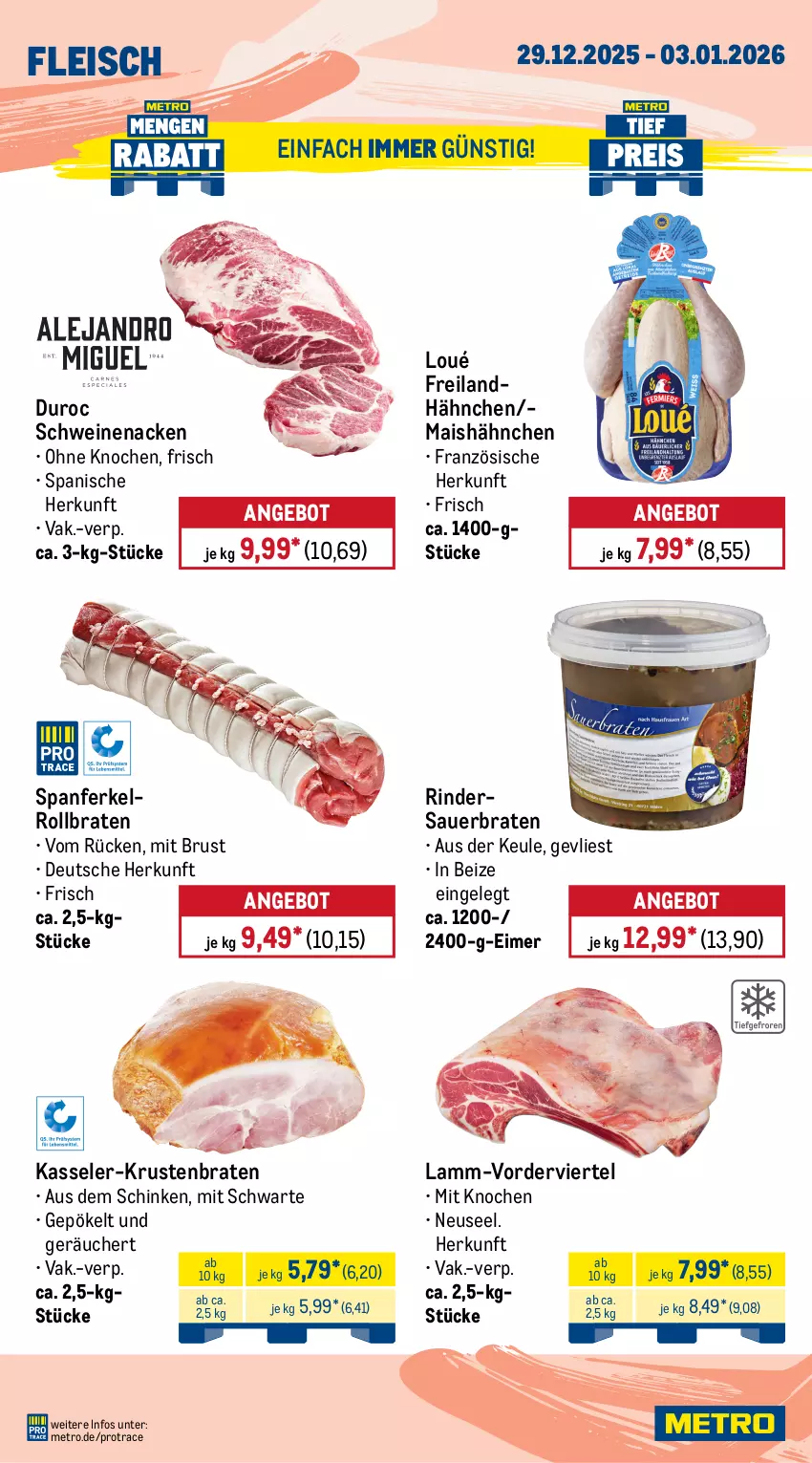 Aktueller Prospekt Metro - Wochen-Angebote - von 29.12.2025 bis 03.01.2026 - strona 3 - produkty: angebot, auer, braten, eimer, eis, fleisch, kasseler, krustenbraten, lamm, mais, Metro, rind, rinder, rollbraten, schinken, schwein, schweine, schweinenacken, Ti, wein, weine