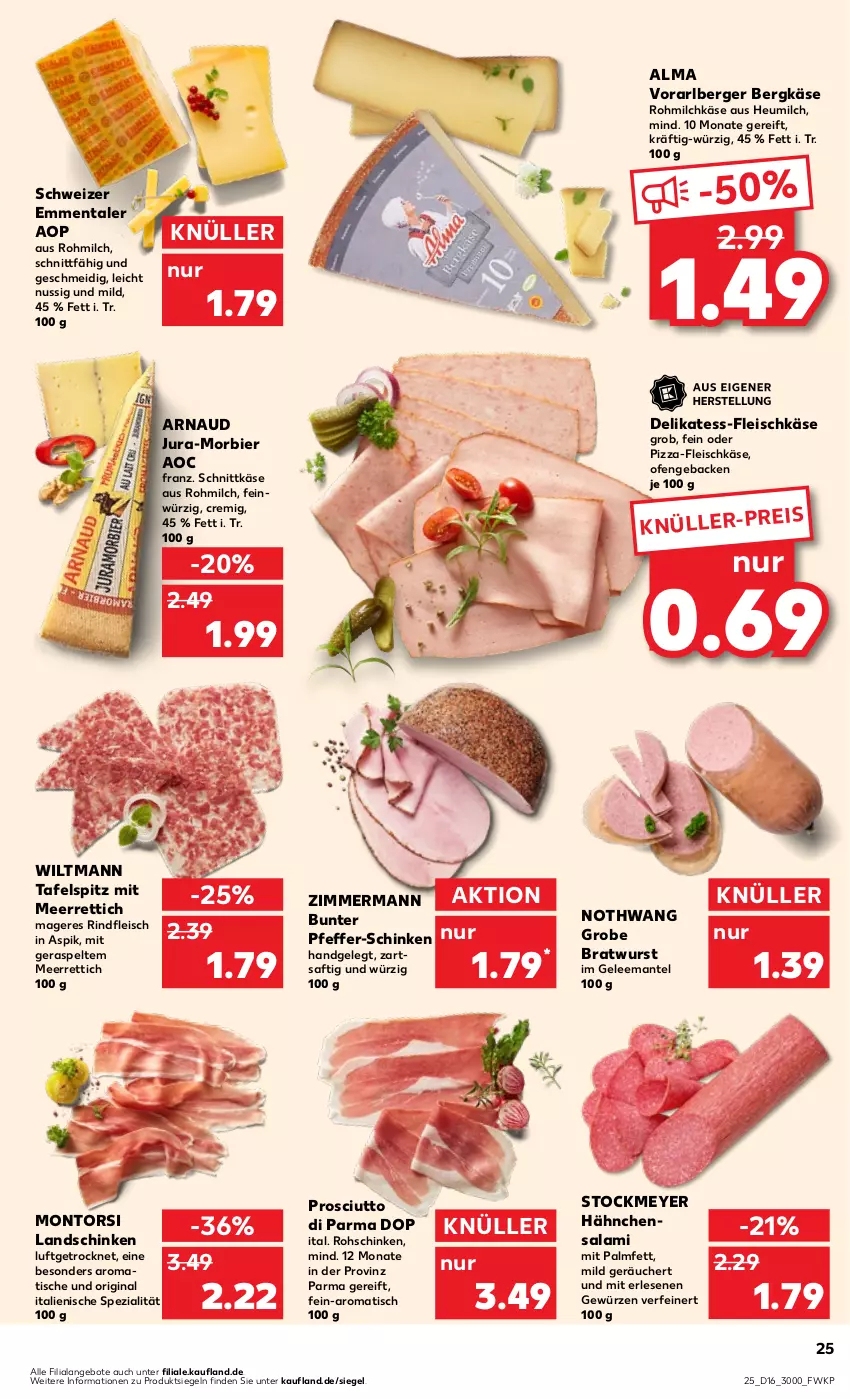 Aktueller Prospekt Kaufland - Prospekt - von 18.04 bis 24.04.2024 - strona 25 - produkty: angebot, angebote, Berger, Bergkäse, bier, bratwurst, eis, emmentaler, fleisch, fleischkäse, geback, gelee, gewürz, gin, grobe bratwurst, Heu, heumilch, Jura, Käse, landschinken, Mantel, meerrettich, milch, montorsi, Morbier, nuss, Ofen, pfeffer, pizza, prosciutto, Prosciutto di Parma, Rettich, rind, rindfleisch, rohschinken, saft, salami, schinken, schnittkäse, Spezi, stockmeyer, tafelspitz, Ti, tisch, wiltmann, wurst