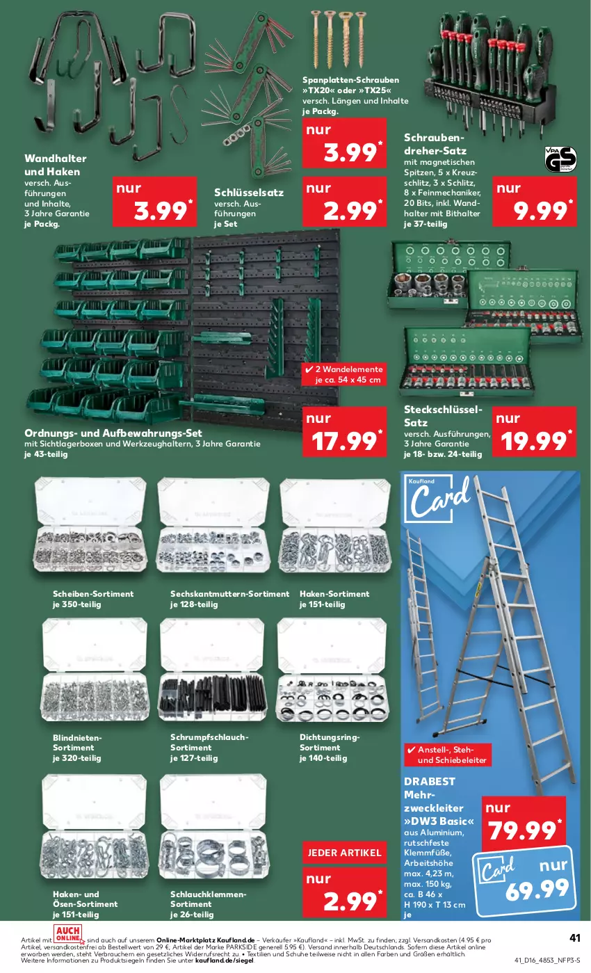 Aktueller Prospekt Kaufland - Prospekt - von 18.04 bis 24.04.2024 - strona 41 - produkty: eis, ente, erde, latte, ndk, Nike, Parkside, Rauch, rel, ring, rum, schlauch, schrauben, Schraubendreher, schuhe, Steckschlüsselsatz, Ti, tisch, versandkostenfrei, weck, werkzeug, Werkzeughalter