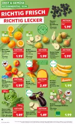 Gazetka promocyjna Kaufland - Prospekt - Gazetka - ważna od 24.04 do 24.04.2024 - strona 18 - produkty: angebot, aubergine, Babyspinat, banane, bananen, beere, beeren, bio, bioland, Birnen, braun, brombeere, brombeeren, champignon, champignons, früchte, gin, LG, mango, obst, orange, orangen, Schal, Schale, spinat, tafeläpfel, tafelbirnen, Ti, tisch, ZTE