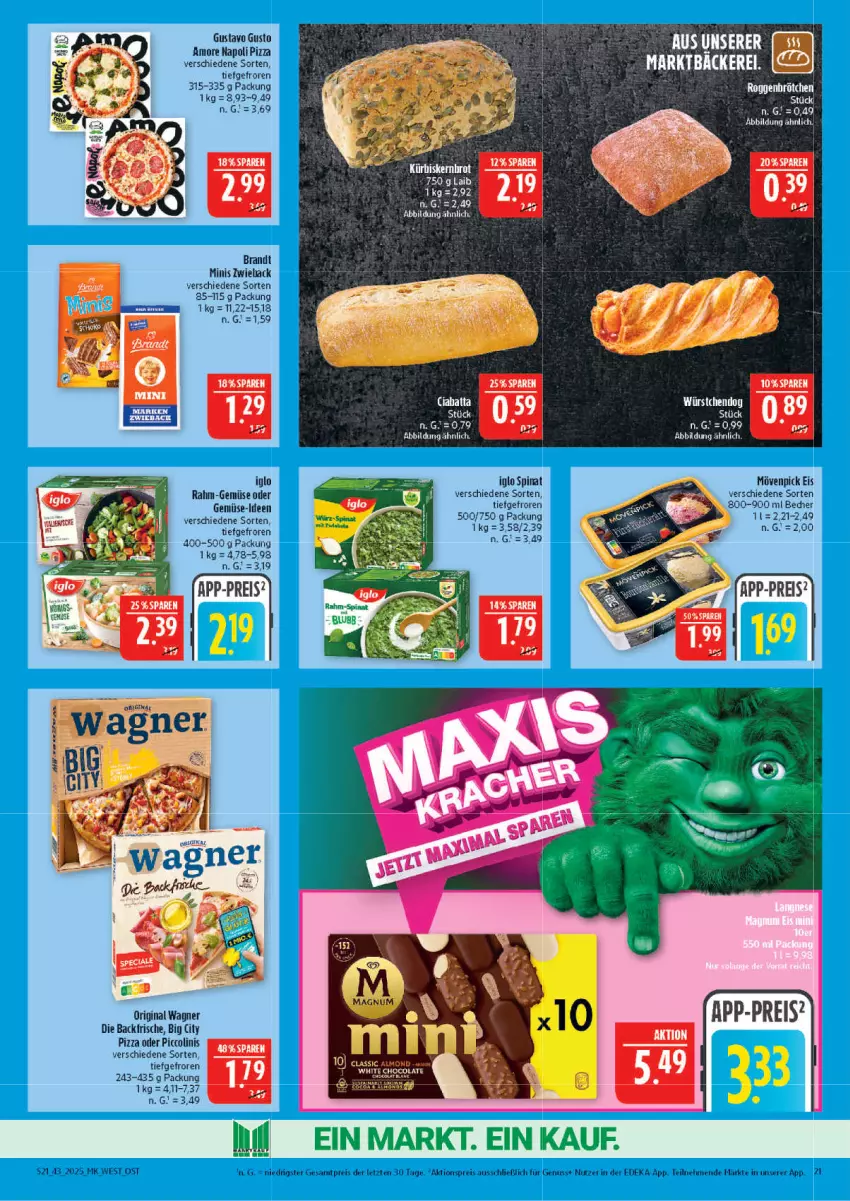 Aktueller Prospekt Marktkauf - Prospekt - von 19.10 bis 25.10.2025 - strona 21 - produkty: aktionspreis, Becher, brandt, brötchen, deka, eis, gin, iglo, kiri, Kürbis, mövenpick, mövenpick eis, nuss, oder piccolinis, original wagner, piccolinis, pizza, rahm-gemüse, reis, roggenbrötchen, spinat, tee, Ti, wagner, ZTE