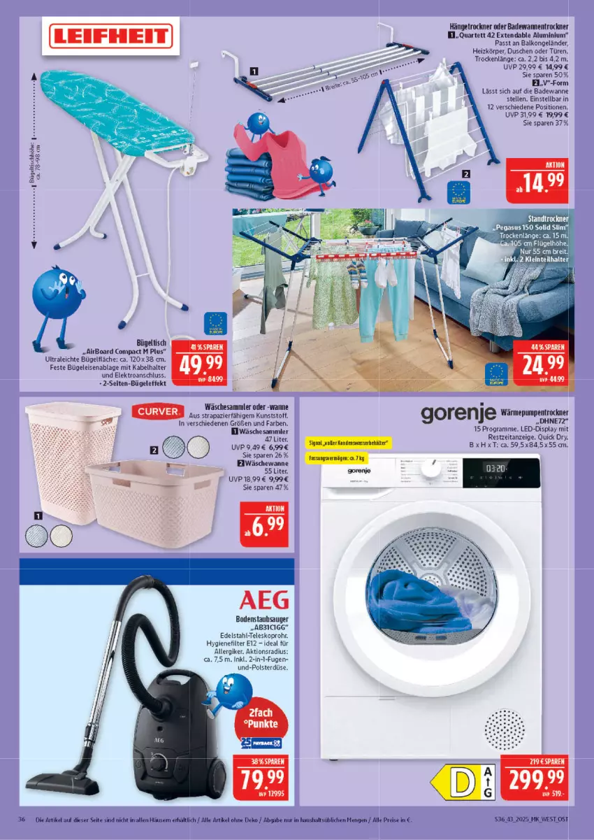 Aktueller Prospekt Marktkauf - Prospekt - von 19.10 bis 25.10.2025 - strona 36 - produkty: aeg, asus, Bad, Badewanne, bodenstaubsauger, Brei, bügel, Bügeleisen, bügeltisch, dusche, edelstahl, eis, Elektro, elle, gorenje, hygienefilter, leifheit, reis, staubsauger, Teleskop, Ti, tisch, Trockner, Wanne