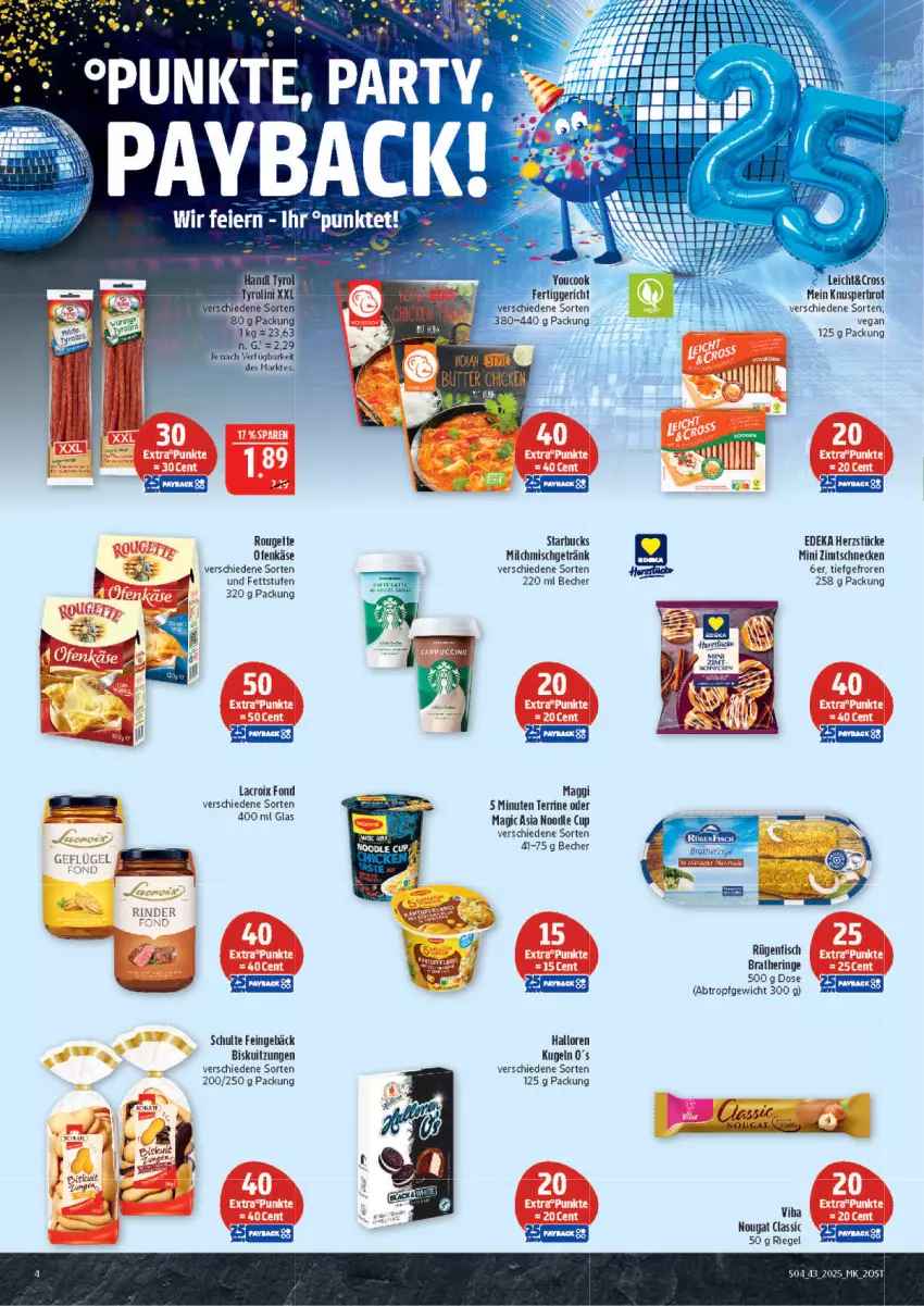 Aktueller Prospekt Marktkauf - Prospekt - von 19.10 bis 25.10.2025 - strona 4 - produkty: Becher, Bratheringe, brot, deka, fertiggericht, fisch, getränk, hering, Käse, Kugel, maggi, milch, Ofen, Ofenkäse, riegel, rind, rinder, ring, rouge, rougette, rügenfisch, terrine, Ti, Yo, YouCook