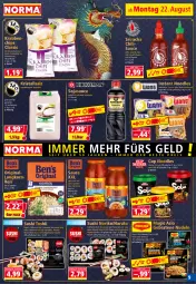 Gazetka promocyjna Norma - Norma - Gazetka - ważna od 29.08 do 29.08.2022 - strona 9 - produkty: ananas, auer, Becher, beutel, braten, chili, chips, eis, ente, flasche, gin, ingwer, korn, Kristallsalz, kühlregal, Langkornreis, mac, meerrettich, natur, nudel, nudeln, regal, reis, Rettich, rind, salz, sauce, snack, soja, sojasauce, Spezi, Sriracha, Sushi, Ti, wasa