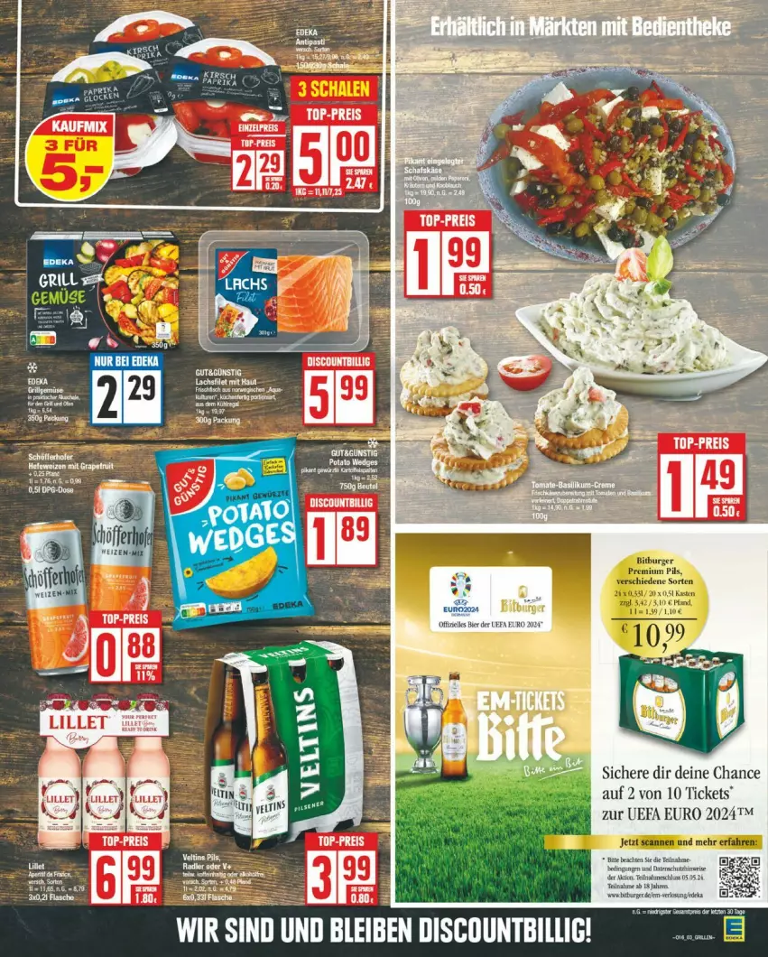 Aktueller Prospekt Edeka - Prospekte - von 15.04 bis 20.04.2024 - strona 3 - produkty: Bank, bitburger, burger, deka, pils, premium pils, Ti