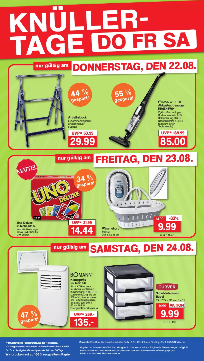 Aktueller Prospekt Famila - Prospekte - von 22.08 bis 24.08.2024 - strona 2 - produkty: akku, Behälter, beleuchtung, Clin, eis, elle, ente, klimagerät, korb, papier, Rauch, regal, reis, rwe, schubladen, Schubladenturm, Spiele, staubsauger, teller, Ti, wäschekorb, wasser, ZTE