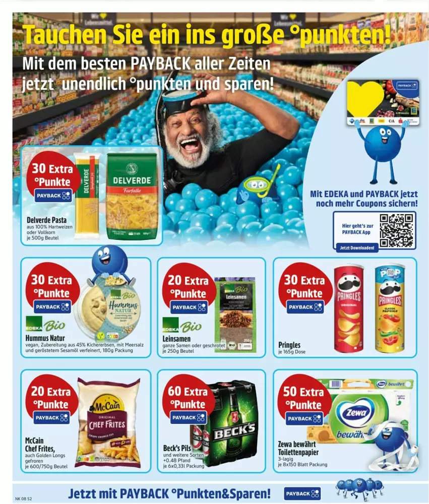 Aktueller Prospekt Edeka - Prospekte - von 17.02 bis 22.02.2025 - strona 2 - produkty: beutel, coupon, coupons, deka, erbsen, erde, hartweizen, hummus, kichererbsen, korn, mccain, meersalz, natur, papier, pasta, payback, pringles, ring, salz, sesam, Sesamöl, toilettenpapier, zewa