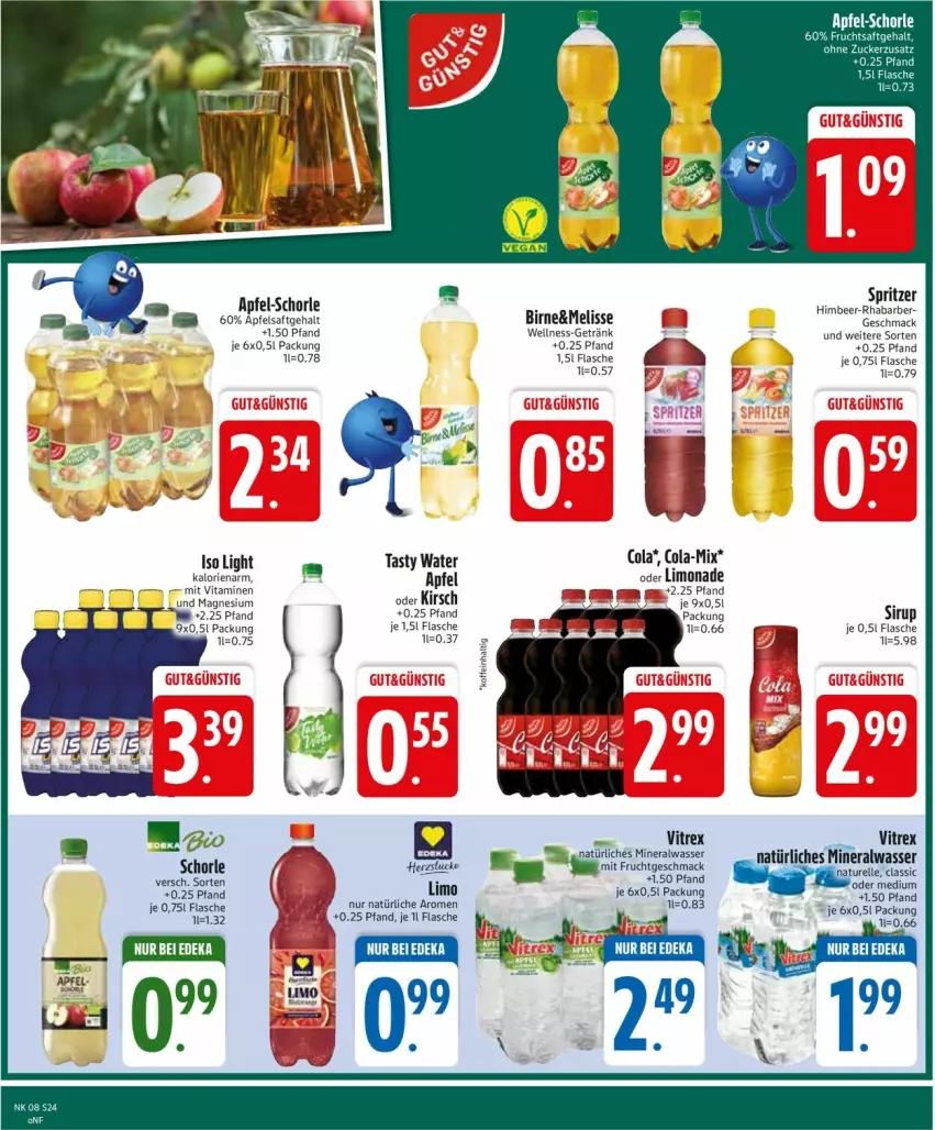 Aktueller Prospekt Edeka - Prospekte - von 17.02 bis 22.02.2025 - strona 24 - produkty: Alwa, apfel, apfelsaft, cola, flasche, frucht, getränk, himbeer, limo, limonade, mac, magnesium, mineralwasser, mit frucht, natürliches mineralwasser, rhabarber, saft, schorle, sirup, vita, Vitamine, vitrex, wasser