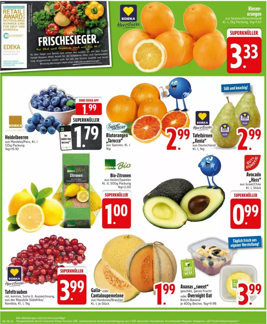 Aktueller Prospekt Edeka - Prospekte - von 17.02 bis 22.02.2025 - strona 4 - produkty: ananas, avocado, banane, Becher, beere, beeren, bio, bio-zitronen, Birnen, frucht, heidelbeere, heidelbeeren, kirsch, melone, obst, Obst und Gemüse, tafelbirnen, tafeltrauben, trauben, und gemüse, zitrone, zitronen