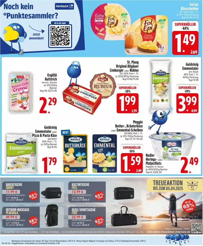 Aktueller Prospekt Edeka - Prospekte - von 17.02 bis 22.02.2025 - strona 8 - produkty: aufstrich, Becher, beutel, burger, butter, eis, emmentaler, filet, filets, fol epi, gin, goldsteig, hering, Herings, heringsfilets, Käse, käsescheiben, kräuter, LG, Limburger, matjes, Matjesfilet, matjesfilets, meggle, nadler, pasta, pizza, reis, ring, Rubius, sauce, St. Mang, tesa, Ti, ZTE