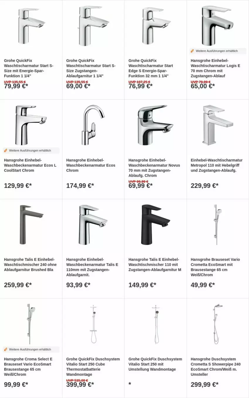 Aktueller Prospekt Obi - Prospekte - von 03.12 bis 11.12.2024 - strona 6 - produkty: armatur, batterie, brause, elle, garnitur, grohe, hansgrohe, LG, Metro, Mett, teller, thermostat, Ti, tisch, vita, waschbecken, waschtisch, waschtischarmatur