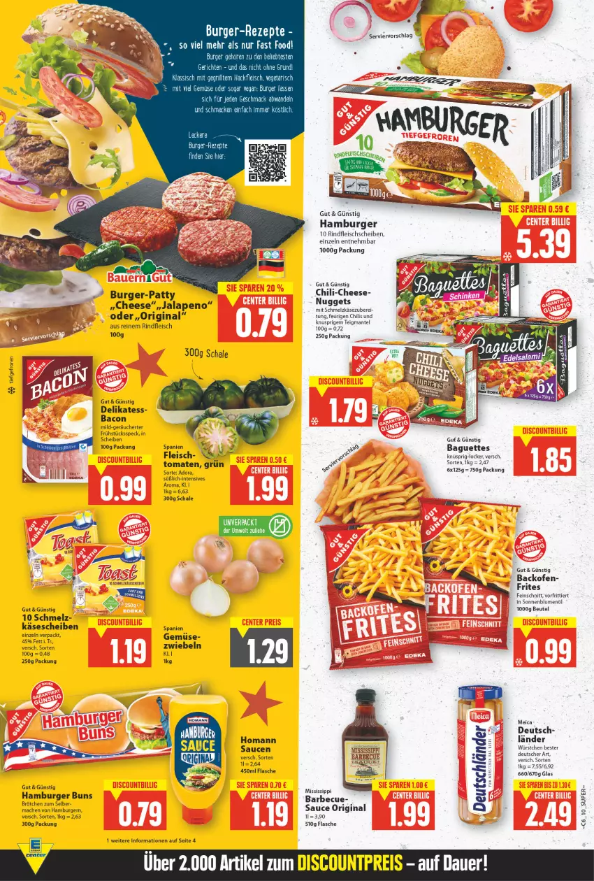 Aktueller Prospekt E Center - Angebote der Woche - von 07.02 bis 12.02.2022 - strona 10 - produkty: backofen, bacon, barbecue, beutel, blume, blumen, blumenöl, brötchen, burger, burger buns, chili, deka, eis, flasche, fleisch, Frühstücksspeck, gin, grill, hackfleisch, hamburger, homann, Käse, käsescheiben, mac, Mantel, meica, Ofen, rezept, rezepte, rind, rindfleisch, sauce, saucen, Schal, Schale, Schmelzkäse, sonnenblume, sonnenblumen, sonnenblumenöl, Speck, tee, Ti, tomate, tomaten, Vegeta, würstchen, zwiebel, zwiebeln