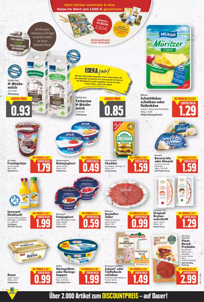 Aktueller Prospekt E Center - Angebote der Woche - von 07.02 bis 12.02.2022 - strona 11 - produkty: Astra, auer, aufschnitt, Bau, Bauer, bauerngut, bavaria blu, Becher, beere, bergader, beutel, braten, burger, cheddar, deka, direktsaft, elle, erde, feinjoghurt, filet, filets, flasche, frucht, fruchtgrütze, gin, grill, grütze, hering, Herings, heringsfilets, himbeer, himbeere, Innocent, joghur, joghurt, Käse, kühlregal, milch, milram, mövenpick, nadler, pfanne, rahmjoghurt, rama, regal, Reibekäse, Ria, ring, saft, sahne, salami, schinken, schnittkäse, steinhaus, teller, Ti, Trüffel, weihenstephan, wiltmann