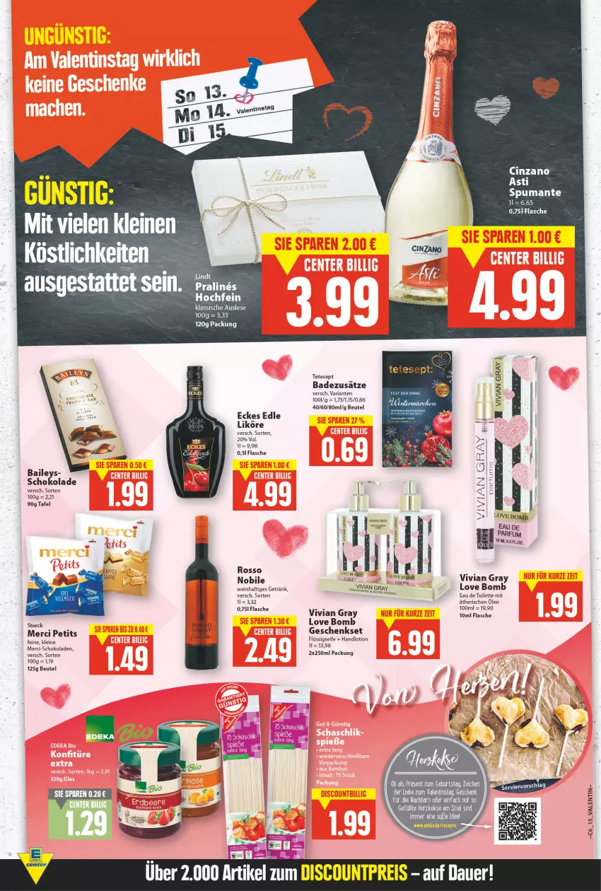 Aktueller Prospekt E Center - Angebote der Woche - von 07.02 bis 12.02.2022 - strona 14 - produkty: aeg, Bad, beutel, cin, cinzano, eau de toilette, flasche, flüssigseife, geschenkset, getränk, leine, likör, Lotion, merci, parfum, Ria, schoko, schokolade, schokoladen, Seife, Ti, wein