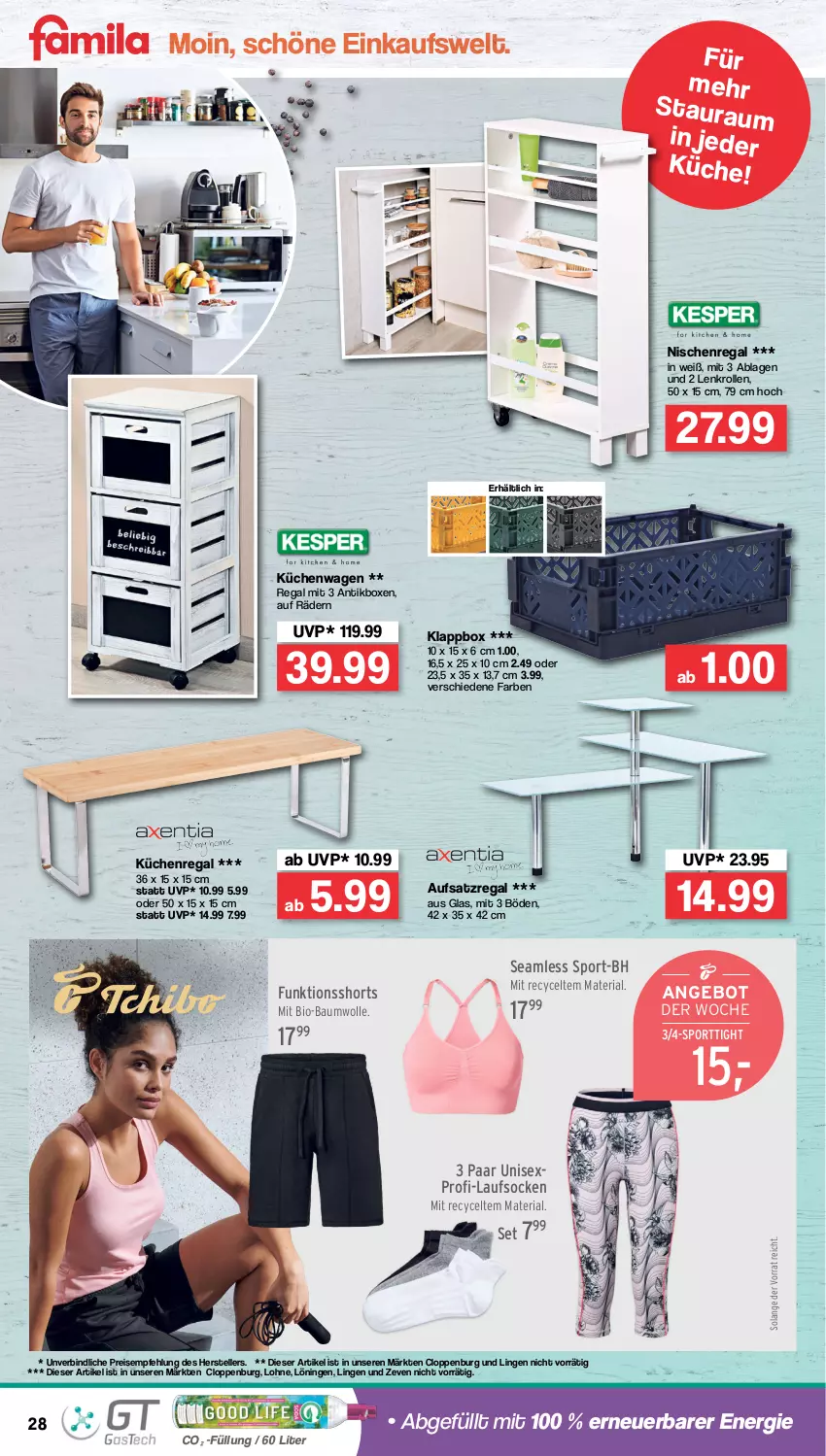 Aktueller Prospekt Famila - Prospekte - von 01.08 bis 06.08.2022 - strona 28 - produkty: angebot, Bau, baumwolle, bio, bio-baumwolle, eis, elle, Klappbox, küche, Küchen, Küchenregal, Laufsocken, mit bio-baumwolle, regal, reis, Ria, shorts, socken, Sport, teller, Ti, wolle