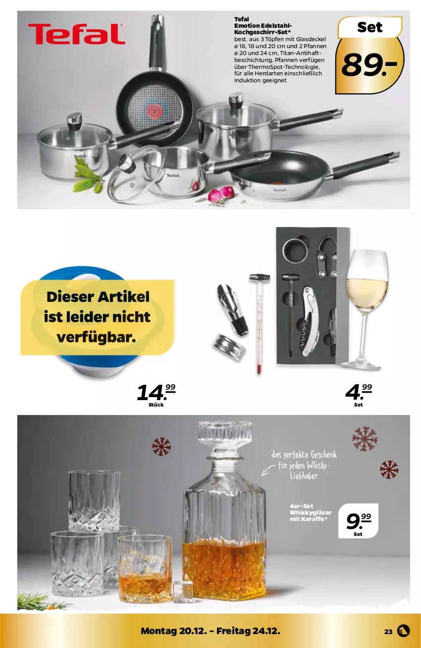 Aktueller Prospekt Netto - Angebote ab Montag - von 20.12 bis 24.12.2021 - strona 23 - produkty: decke, Deckel, edelstahl, eis, elle, geschirr, Geschirr-Set, Glasdeckel, Gläser, herdarten, Karaffe, mikrowelle, pfanne, pfannen, ring, schüssel, tefal, thermometer, Ti, wein, whisky