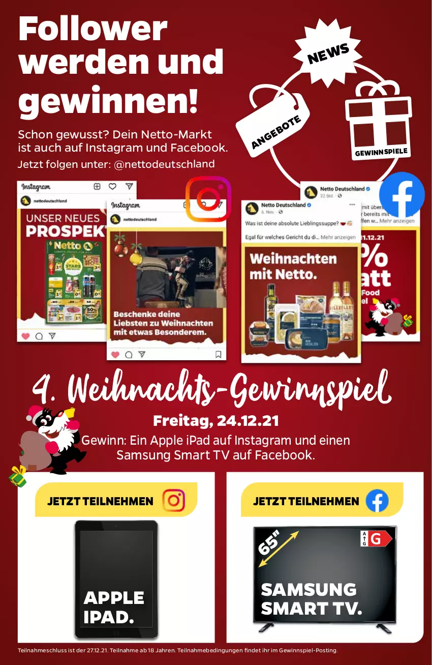 Aktueller Prospekt Netto - Angebote ab Montag - von 20.12 bis 24.12.2021 - strona 30 - produkty: Apple, erde, gewinnspiel, ipad, LG, Samsung, smart tv, Spiele, Ti