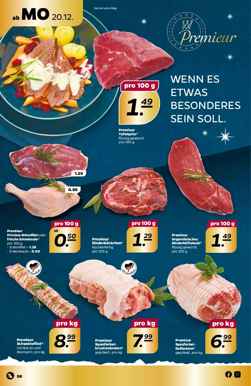 Aktueller Prospekt Netto - Angebote ab Montag - von 20.12 bis 24.12.2021 - strona 6 - produkty: bacon, braten, ente, Entenkeule, filet, gewürz, hüftsteak, krustenbraten, küche, Küchen, rind, rinder, rollbraten, rosmarin, schwein, schweine, schweinefilet, steak, tafelspitz, Ti, wein, weine