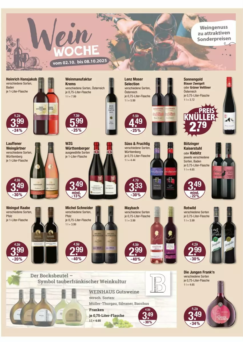 Aktueller Prospekt Vmarkt - Prospekte - von 02.10 bis 08.10.2025 - strona 12 - produkty: ACC, auer, Bad, Berger, beutel, blauer zweigelt, eis, Faktu, flasche, frucht, grüner veltliner, jako, je 1-liter-flasche, Kaiser, Lenz Moser, maybach, Michel Schneider, moser, Müller, Müller-Thurgau, nuss, reis, silvaner, stuhl, Ti, wein, weine, Wild, Zweigelt