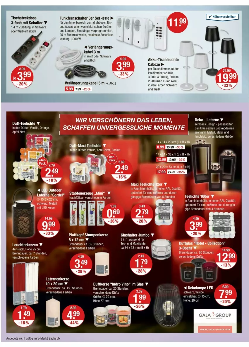Aktueller Prospekt Vmarkt - Prospekte - von 02.10 bis 08.10.2025 - strona 16 - produkty: akku, angebot, angebote, auer, bett, dimmer, Draht, eis, jumbo, kerze, Lampe, laterne, Leuchte, LG, Mode, Schal, steckdose, tee, Teelicht, teelichte, Ti, tisch, tischleuchte