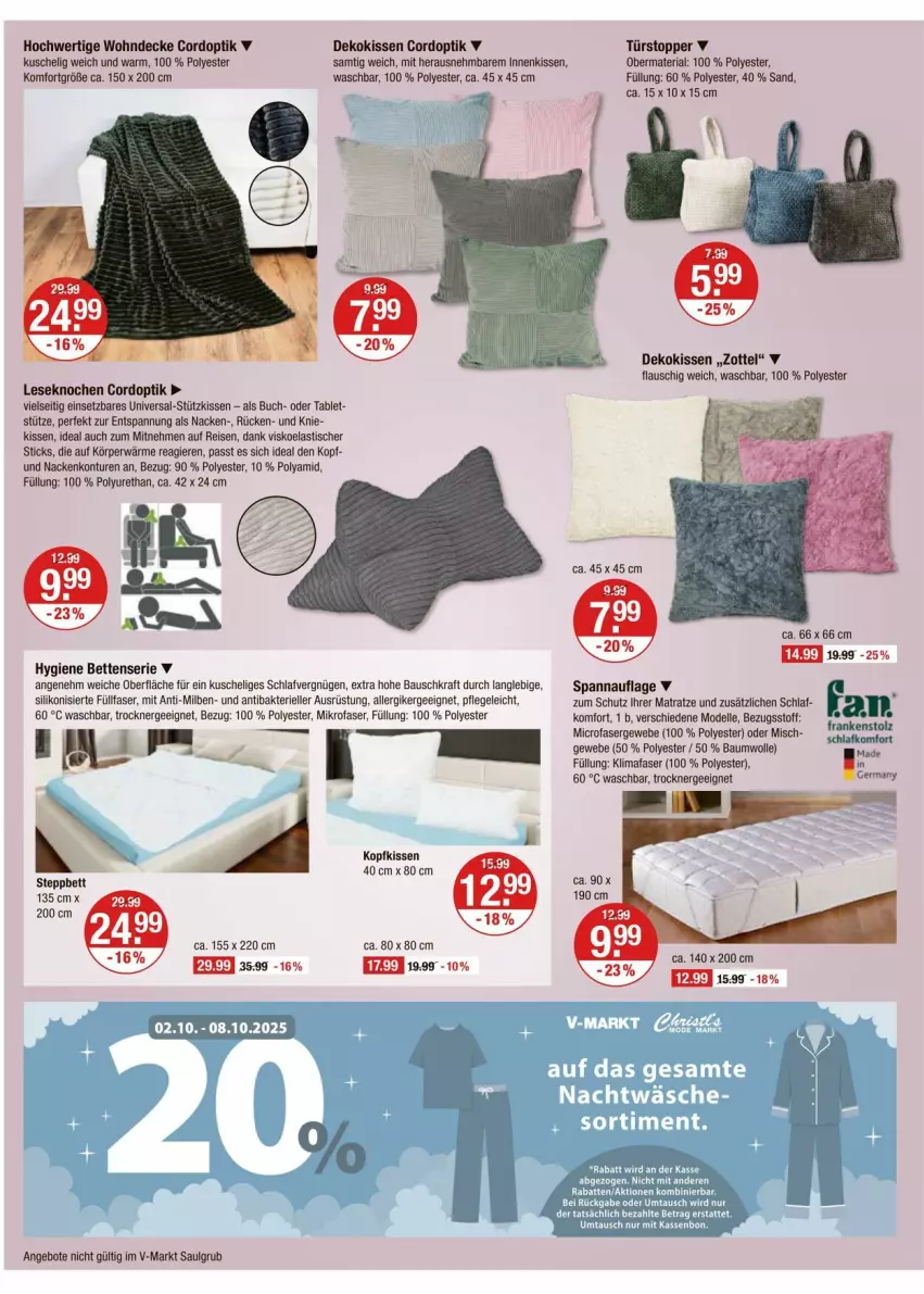 Aktueller Prospekt Vmarkt - Prospekte - von 02.10 bis 08.10.2025 - strona 20 - produkty: angebot, angebote, asti, Bau, baumwolle, bett, Betten, buch, decke, dekokissen, dell, eis, elle, Ergee, Germ, kissen, kopfkissen, kraft, LG, matratze, mikrofaser, Mode, reis, Ria, steppbett, tablet, Ti, tisch, topper, Trockner, türstopper, wolle, zott