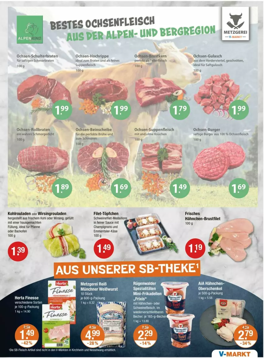 Aktueller Prospekt Vmarkt - Prospekte - von 02.10 bis 08.10.2025 - strona 3 - produkty: backofen, braten, Brühe, brustfilet, burger, champignon, champignons, dell, eis, elle, emmentaler, ente, filet, finesse, fleisch, frikadellen, gulasch, hähnchen-brustfilet, henkel, herta, herta finesse, ideal zum braten, Käse, Kohlrouladen, mac, medaillons, Ofen, pfanne, rollbraten, rouladen, saft, sauce, schenkel, schmorbraten, schnitten, schwein, schweine, schweinefilet, senf, Spezi, suppe, suppen, suppenfleisch, tee, teller, Ti, Töpfchen, wein, weine, Wirsing