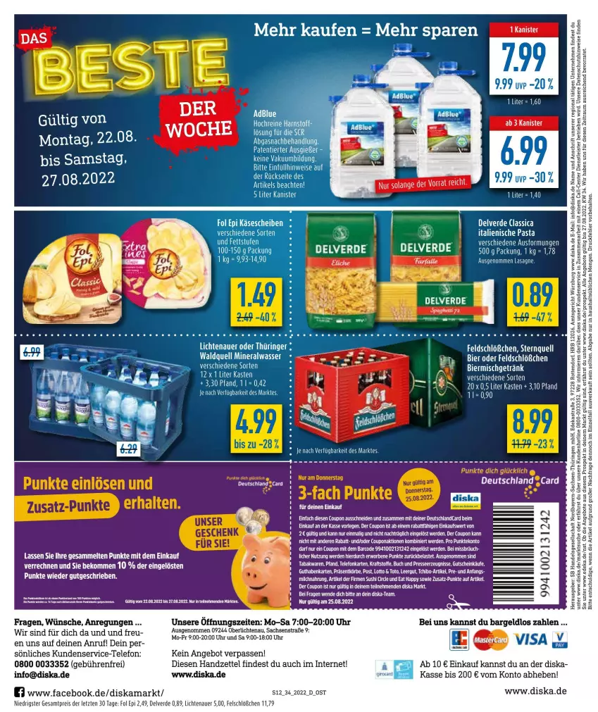 Aktueller Prospekt Diska - Prospekte - von 22.08 bis 27.08.2022 - strona 12 - produkty: Alwa, angebot, angebote, Astra, auer, beko, bier, buch, coupon, deka, eis, ente, erde, getränk, gutschein, kraft, lasagne, lichtenauer, milch, mineralwasser, reis, ring, sac, Sushi, tee, telefon, Ti, uhr, wasser, ZTE