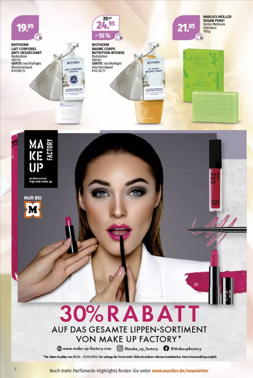 Aktueller Prospekt Mueller - Parfümerie Angebote - von 28.02 bis 12.03.2022 - strona 8 - produkty: Bau, bio, biotherm, body, bodylotion, Lotion, make up, Make-up, rel, shampoo, Ti