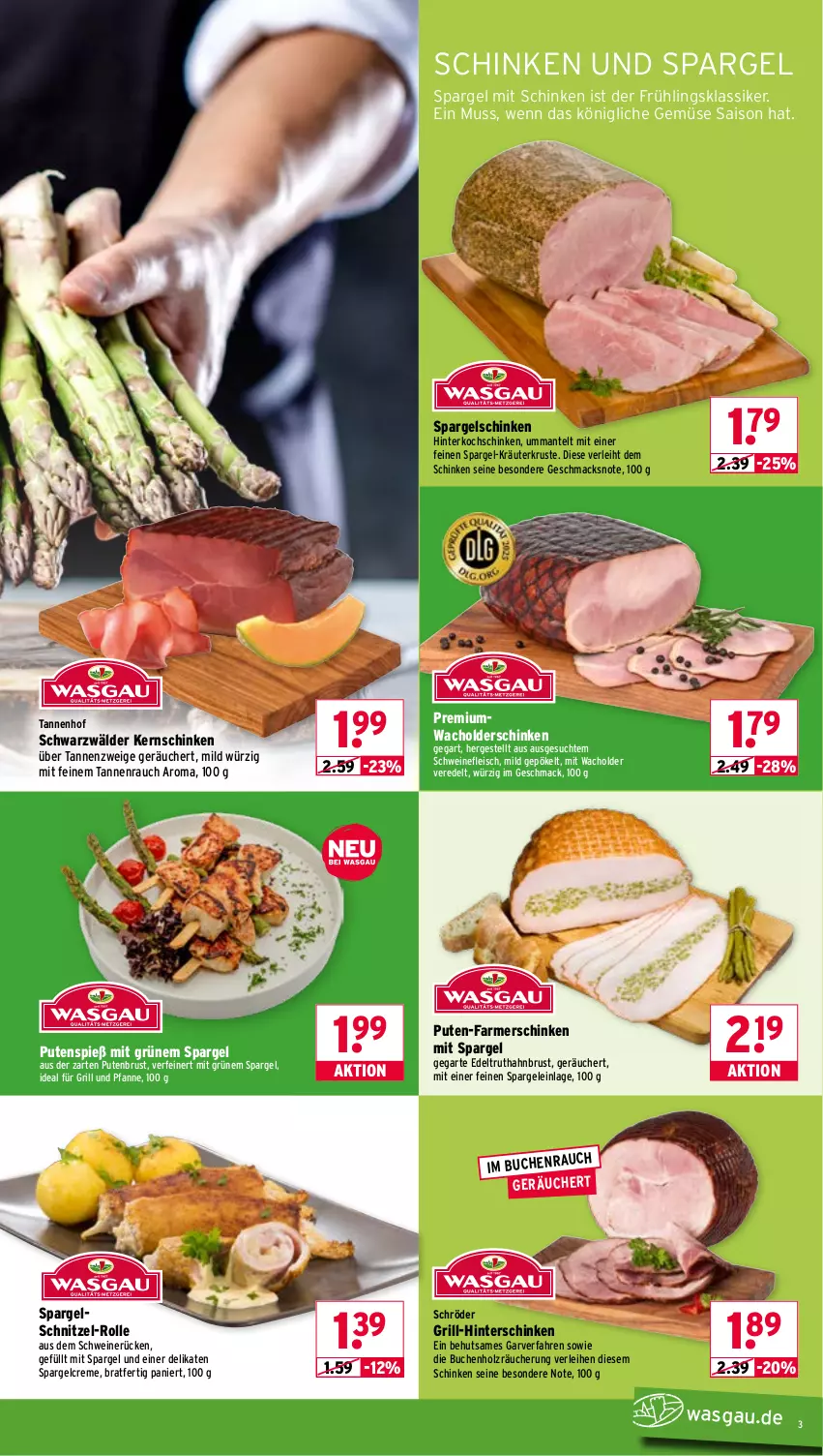 Aktueller Prospekt Wasgau - von 13.04 bis 18.04.2026 - strona 3 - produkty: buch, creme, eis, farmerschinken, fleisch, für grill und pfanne, grill, grill und pfanne, hinterkochschinken, hinterschinken, Holz, ideal für grill, ideal für grill und pfanne, kernschinken, kochschinken, kräuter, mac, Mantel, pfanne, pute, putenbrust, Rauch, schinken, schnitzel, schwein, schweine, schweinefleisch, schweinerücken, spargel, spargelschinken, Ti, truthahn, und pfanne, wein, weine