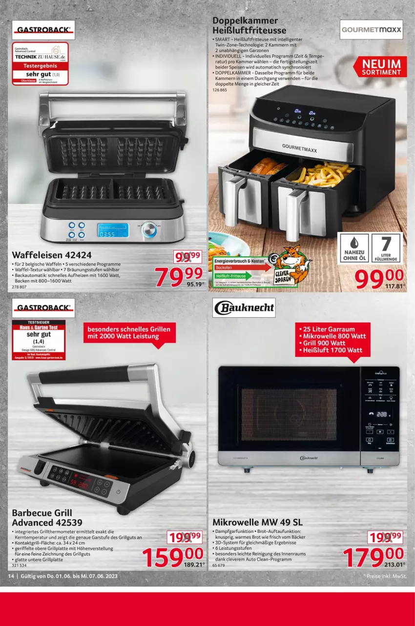 Aktueller Prospekt Selgros - Nonfood - von 01.06 bis 07.06.2023 - strona 14 - produkty: acer, auto, barbecue, Bau, bauknecht, brot, eier, eis, elle, ente, fritteuse, grill, grillplatte, Heißluftfritteuse, Intel, kontaktgrill, latte, LG, mikrowelle, moser, Reinigung, roba, rwe, thermometer, Ti, tisch, waffeln