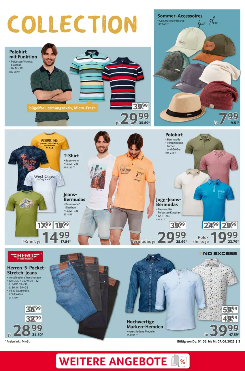 Aktueller Prospekt Selgros - Nonfood - von 01.06 bis 07.06.2023 - strona 3 - produkty: Bau, baumwolle, bermuda, bermudas, dell, eis, elle, hemd, hemden, jeans, Mode, reis, shirt, shirts, Surf, T-Shirt, Ti, wolle