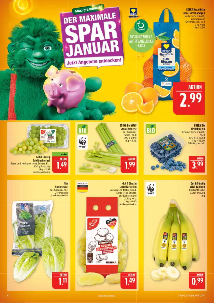Aktueller Prospekt Marktkauf - Prospekt - von 25.01 bis 31.01.2026 - strona 10 - produkty: banane, bananen, beere, beeren, bio, deka, edeka bio, eis, elle, heidelbeere, heidelbeeren, kartoffel, kartoffeln, orange, orangen, Romanasalat, salat, speisekartoffeln, stauden, tafeltrauben, Ti, trauben