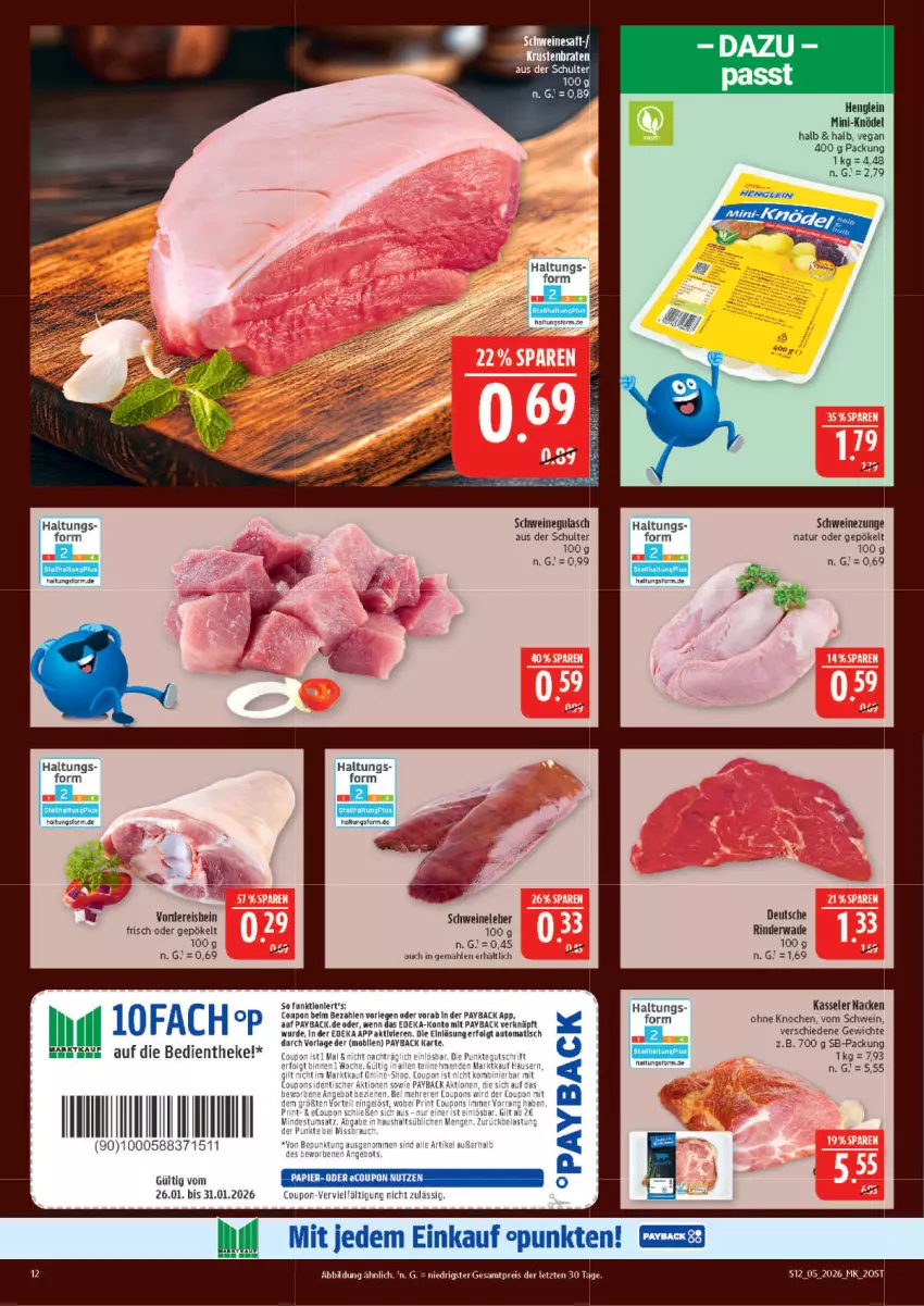 Aktueller Prospekt Marktkauf - Prospekt - von 25.01 bis 31.01.2026 - strona 12 - produkty: auto, braten, coupon, deka, eis, erde, gulasch, henglein, HP, kasseler, Knödel, LG, natur, papier, payback, reis, rind, rinder, schwein, schweine, schweinegulasch, Schweinezunge, Ti, tisch, wein, weine, ZTE