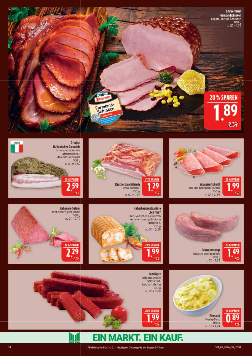 Aktueller Prospekt Marktkauf - Prospekt - von 25.01 bis 31.01.2026 - strona 14 - produkty: aufschnitt, Bau, Bona, braun, eier, eiersalat, eis, fleisch, geback, gewürz, gin, hähnchenbrust, honig, Honig-Senf, landschinken, nero, pastete, Rippen, saft, salami, salat, schinken, schwein, schweine, Schweinezunge, senf, Spezi, Ti, Tiere, tisch, wein, weine