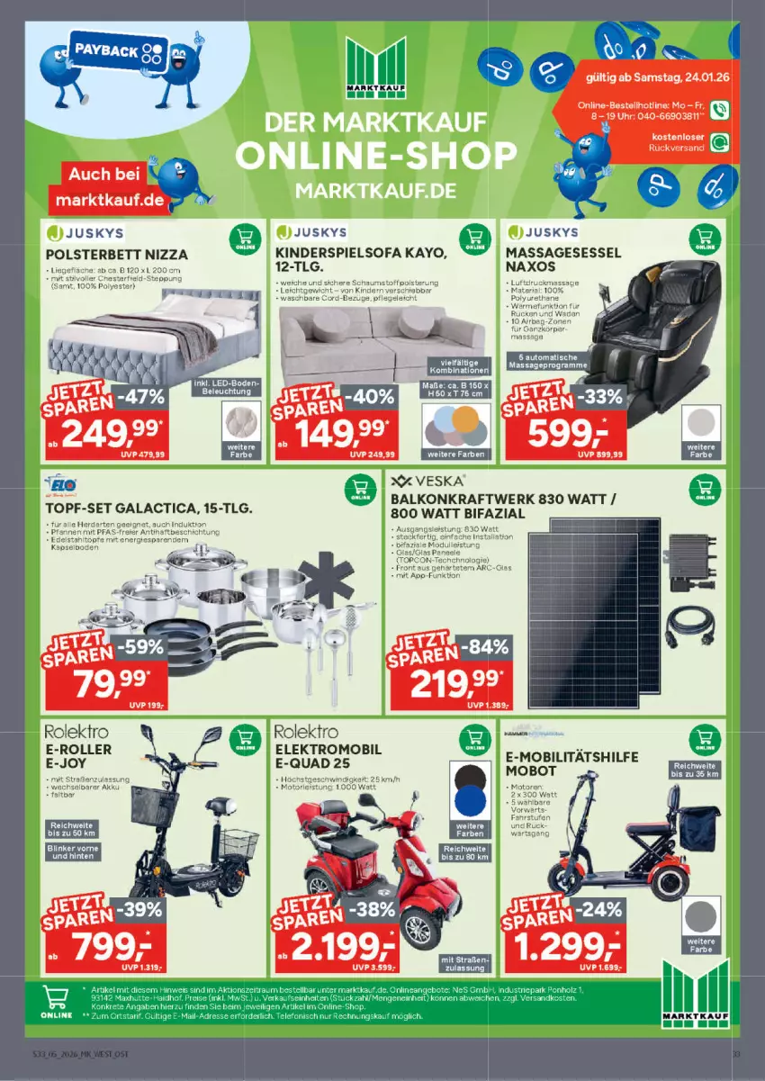 Aktueller Prospekt Marktkauf - Prospekt - von 25.01 bis 31.01.2026 - strona 33 - produkty: akku, auto, bett, E-Mobilität, E-Roller, edelstahl, eier, eis, Elektro, herdarten, Kinder, Kinderspiel, kraft, LG, pfanne, pfannen, polsterbett, quad, Ria, Roller, sessel, Sofa, Ti, tisch, topf, topf-set, uhr, Yo