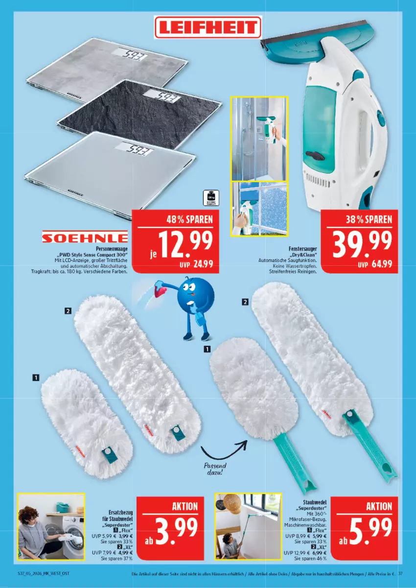 Aktueller Prospekt Marktkauf - Prospekt - von 25.01 bis 31.01.2026 - strona 37 - produkty: auto, eier, fenster, fenstersauger, kraft, leifheit, mikrofaser, Personenwaag, personenwaage, reifen, Schal, staubwedel, Ti, tisch, Waage, wasser, wedel