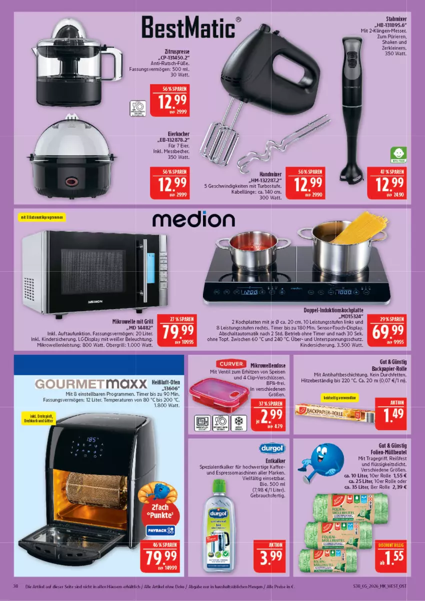 Aktueller Prospekt Marktkauf - Prospekt - von 25.01 bis 31.01.2026 - strona 38 - produkty: auto, Becher, beleuchtung, beutel, bio, eier, Eierkocher, eis, elle, entkalker, espresso, grill, handmixer, HP, kaffee, Kinder, Kocher, Kochplatten, korb, latte, leine, LG, Messbecher, messer, mikrowelle, Mixer, müllbeutel, Ofen, papier, Rauch, reis, rwe, Schal, shake, Spezi, stabmixer, Ti, timer, topf, tragegriff, Zitruspresse
