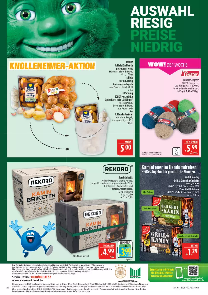 Aktueller Prospekt Marktkauf - Prospekt - von 25.01 bis 31.01.2026 - strona 44 - produkty: angebot, Astra, auer, briketts, bügel, deka, eimer, eis, ente, grill, Holz, Kamin, kartoffel, kartoffeln, knoblauch, Ofen, reis, ring, sac, schuhe, speisekartoffeln, Speisezwiebeln, Sport, Ti, ZTE, zwiebel, zwiebeln