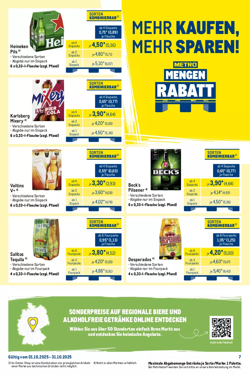Aktueller Prospekt Metro - Wochen-Angebote Händler - von 27.10 bis 01.11.2025 - strona 15 - produkty: alkohol, alkoholfreie getränke, angebot, angebote, bier, Biere, bitburger, burger, decke, desperados, eis, flasche, getränk, getränke, gin, heineken, karlsberg, karlsberg mixery, krombache, krombacher, krombacher pils, Metro, Mixer, mixery, Palette, pils, pilsener, premium pils, reis, steiner, tequila, Ti, veltins, warsteiner
