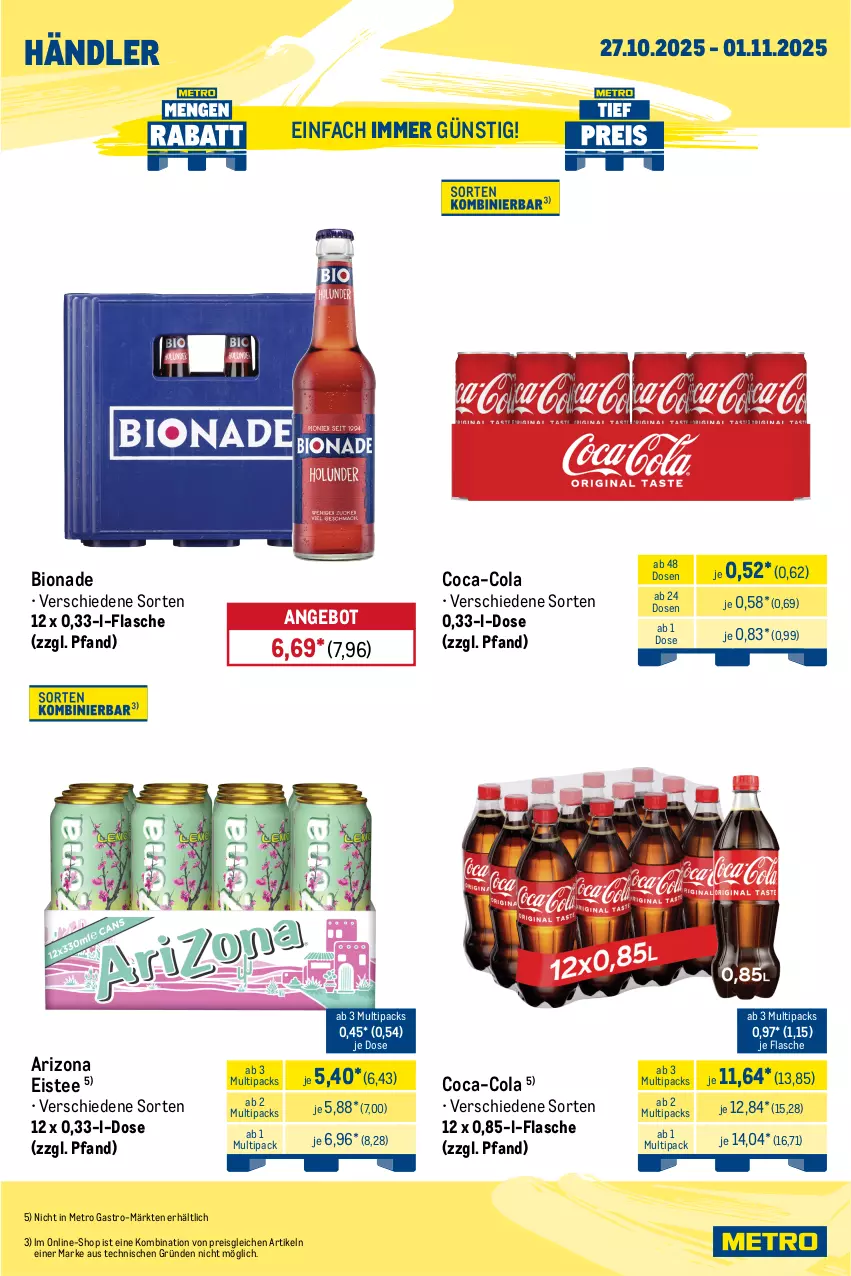 Aktueller Prospekt Metro - Wochen-Angebote Händler - von 27.10 bis 01.11.2025 - strona 4 - produkty: angebot, axe, bier, bio, bionade, coca-cola, cola, eis, eistee, erdinger, flasche, getränk, getränke, Metro, metro gastro, Palette, pils, pilsener, pilsner, pilsner urquell, reis, tee, Ti, tiefpreis, veltins, veltins pilsener