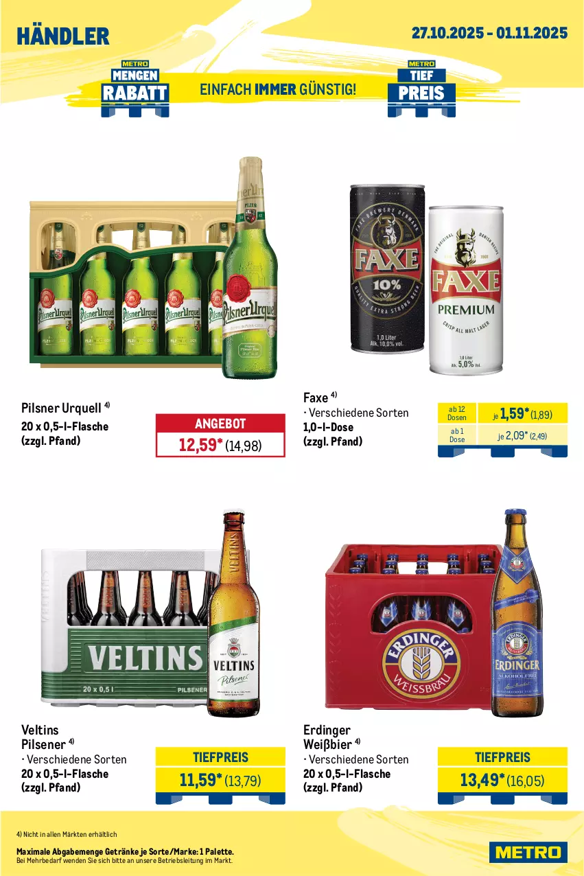 Aktueller Prospekt Metro - Wochen-Angebote Händler - von 27.10 bis 01.11.2025 - strona 5 - produkty: angebot, axe, bier, bio, bionade, coca-cola, cola, eis, eistee, erdinger, flasche, getränk, getränke, Metro, metro gastro, Palette, pils, pilsener, pilsner, pilsner urquell, reis, tee, Ti, tiefpreis, veltins, veltins pilsener