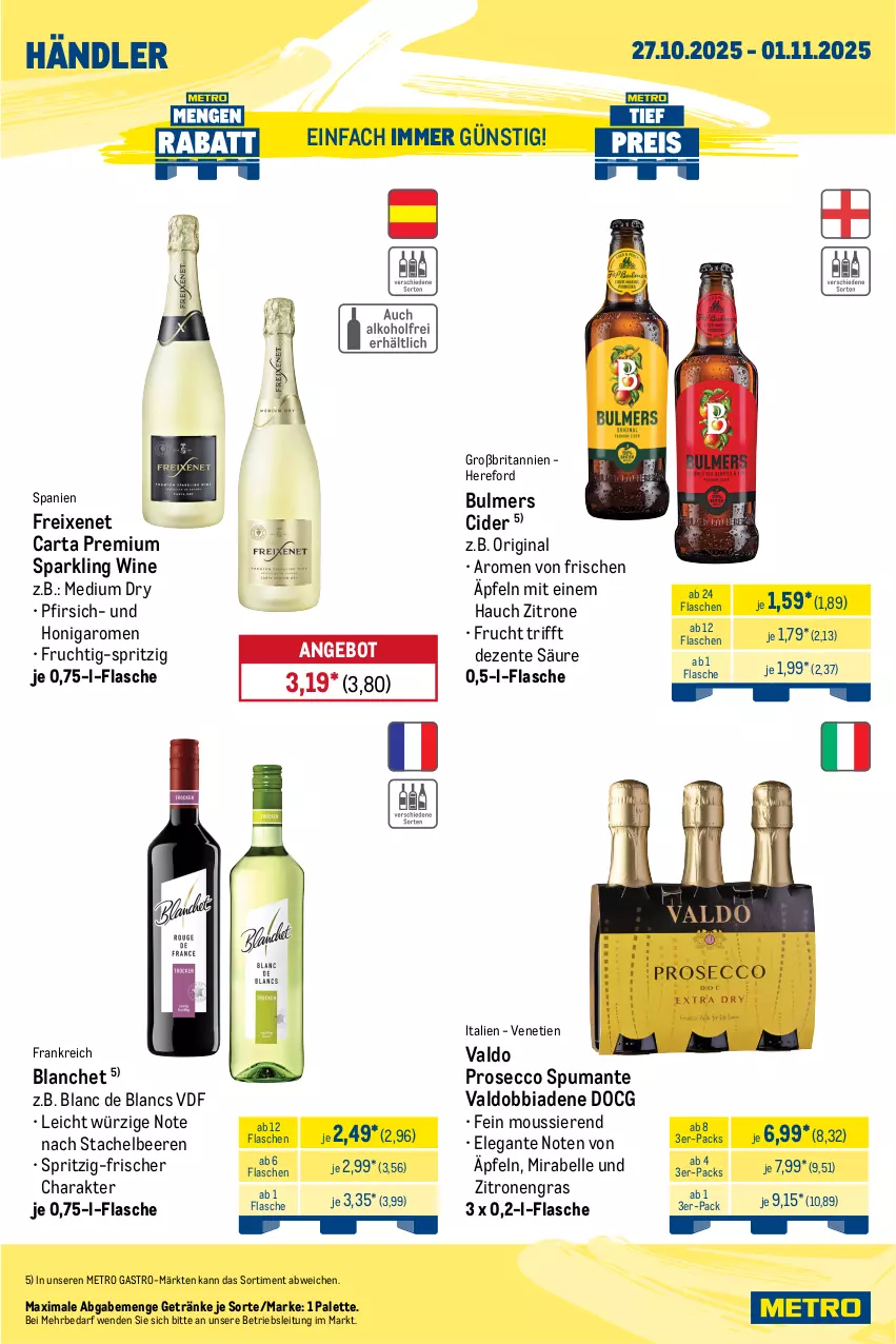 Aktueller Prospekt Metro - Wochen-Angebote Händler - von 27.10 bis 01.11.2025 - strona 7 - produkty: angebot, beere, beeren, berliner, berliner luft, brita, cider, de blancs, ecco, eis, elle, ente, flasche, freixenet, frucht, getränk, getränke, gin, Gorbatschow, honig, likör, Metro, metro gastro, Palette, pfeffer, pfefferminzlikör, pfirsich, prosecco, puma, reis, Sierra, sierra tequila, spumante, Stachelbeeren, tequila, Three Sixty, Ti, valdo, wodka, zitrone, zitronen