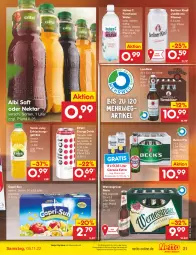 Gazetka promocyjna Netto Marken-Discount - Filial-Angebote - Gazetka - ważna od 05.11 do 05.11.2022 - strona 21 - produkty: angebot, berliner, berliner kindl, bestpreis, bier, Biere, Cap, capri-sun, corona, corona extra, drink, Effect, eis, energy drink, erfrischungsgetränk, getränk, Hohes C, Jubiläums, melone, Nektar, pils, pilsener, reis, rwe, sac, saft, Ti, volvic, wasser, wassermelone, ZTE