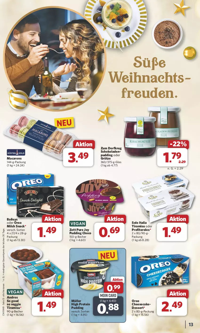 Aktueller Prospekt Combi - Prospekte - von 02.12 bis 07.12.2024 - strona 13 - produkty: baileys, Becher, cheesecake, dessert, eis, grütze, mac, Macarons, milch, Müller, oreo, Profiteroles, pudding, reis, schoko, schokolade, schokoladen, snack, Ti, tiramisu, veggie, zott, ZTE, Zum Dorfkrug