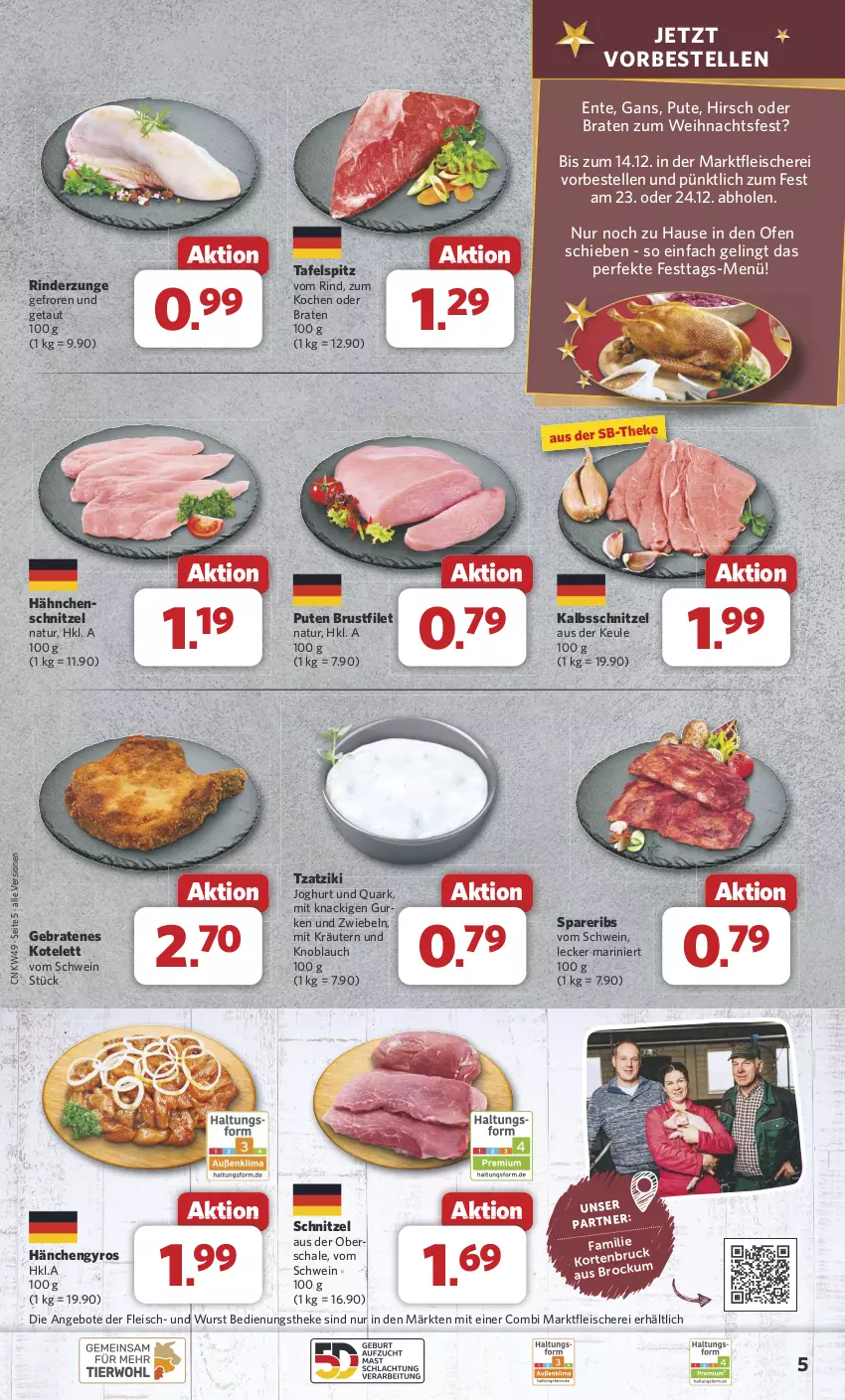 Aktueller Prospekt Combi - Prospekte - von 02.12 bis 07.12.2024 - strona 5 - produkty: angebot, angebote, braten, brustfilet, eis, elle, ente, filet, fleisch, Fleischerei, gurke, gurken, gyros, Hähnchenschnitzel, joghur, joghurt, kalbsschnitzel, knoblauch, kotelett, kräuter, kräutern, natur, Ofen, pute, quark, rind, rinder, Rinderzunge, Schal, Schale, Schere, schnitzel, schwein, spareribs, tafelspitz, Ti, tzatziki, wein, wurst, zwiebel, zwiebeln