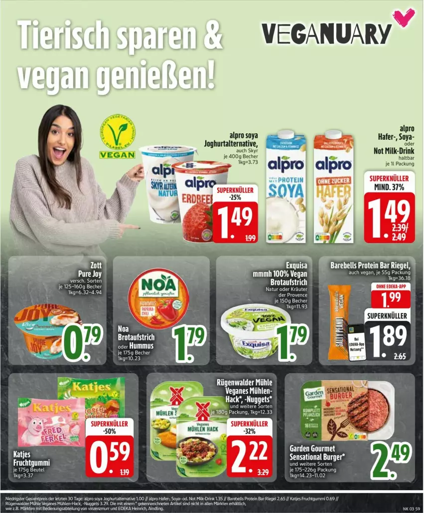 Aktueller Prospekt Edeka - Prospekte - von 13.01 bis 18.01.2025 - strona 11 - produkty: alpro, aufstrich, Becher, beutel, brot, brotaufstrich, drink, hafer, joghur, joghurt, katjes, kräuter, natur, nuggets, oder kräuter, rebell, rügenwalder, rügenwalder mühle, Skyr, soya, Ti, zott