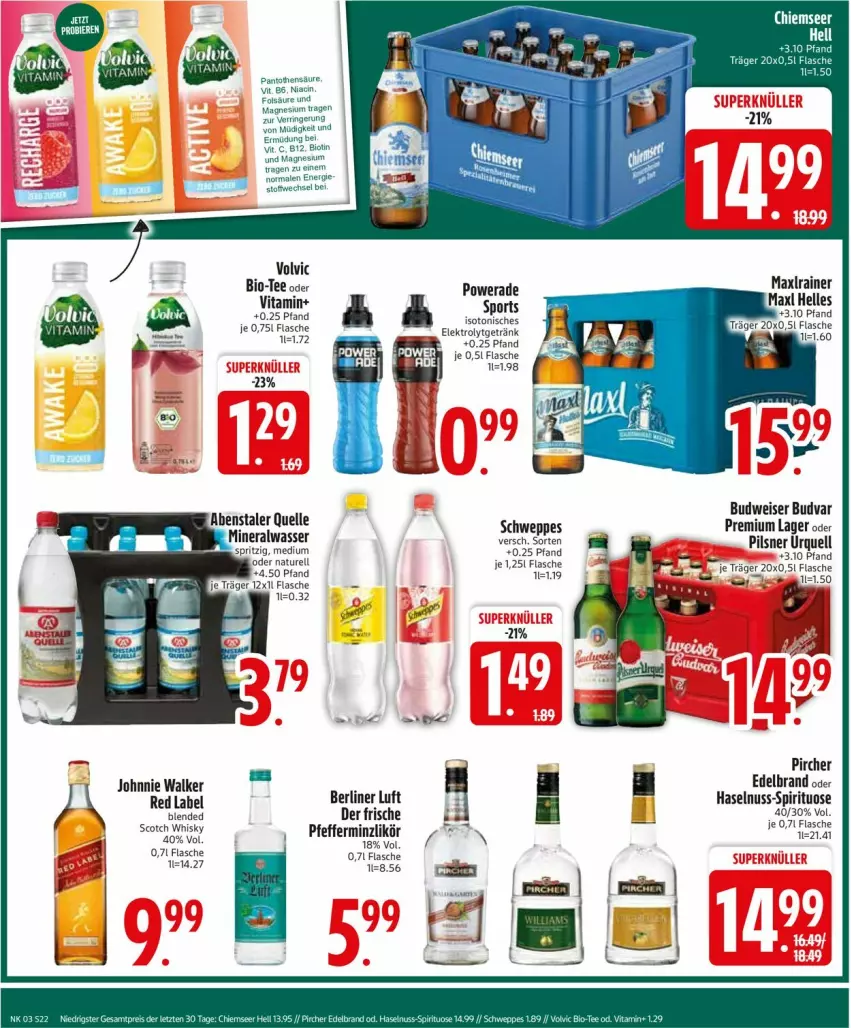 Aktueller Prospekt Edeka - Prospekte - von 13.01 bis 18.01.2025 - strona 24 - produkty: berliner, berliner luft, bio, budweiser, cin, eis, Elektro, flasche, getränk, haselnuss, johnnie walker, likör, magnesium, Maxlrainer, nuss, pfeffer, pfefferminzlikör, pils, pilsner, pilsner urquell, pircher, ring, schweppes, scotch, scotch whisky, Sport, tee, Ti, vita, volvic, whisky