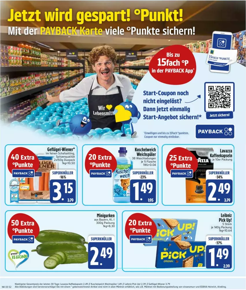 Aktueller Prospekt Edeka - Prospekte - von 13.01 bis 18.01.2025 - strona 4 - produkty: Abtei, angebot, coupon, deka, eis, Geflügel, gurke, gurken, kaffee, kaffeekapseln, Kuschelweich, lavazza, leibniz, payback, Pick Up!, reis, spitzenqualität, Ti, weichspüler, wiener, ZTE